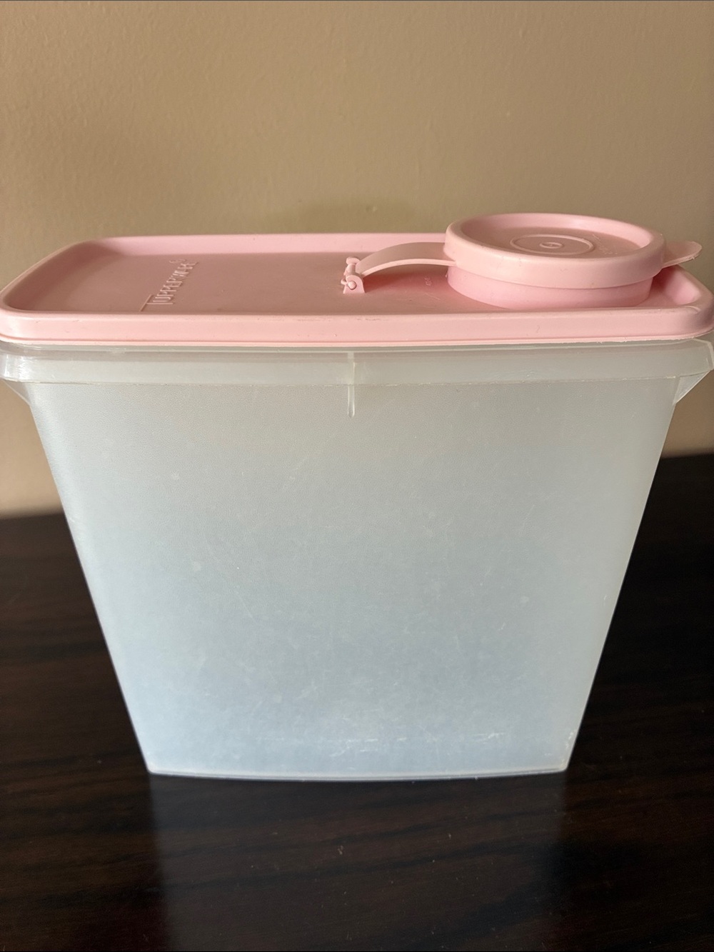 Tupperware Frosted White Pantry Container with Pink Lid